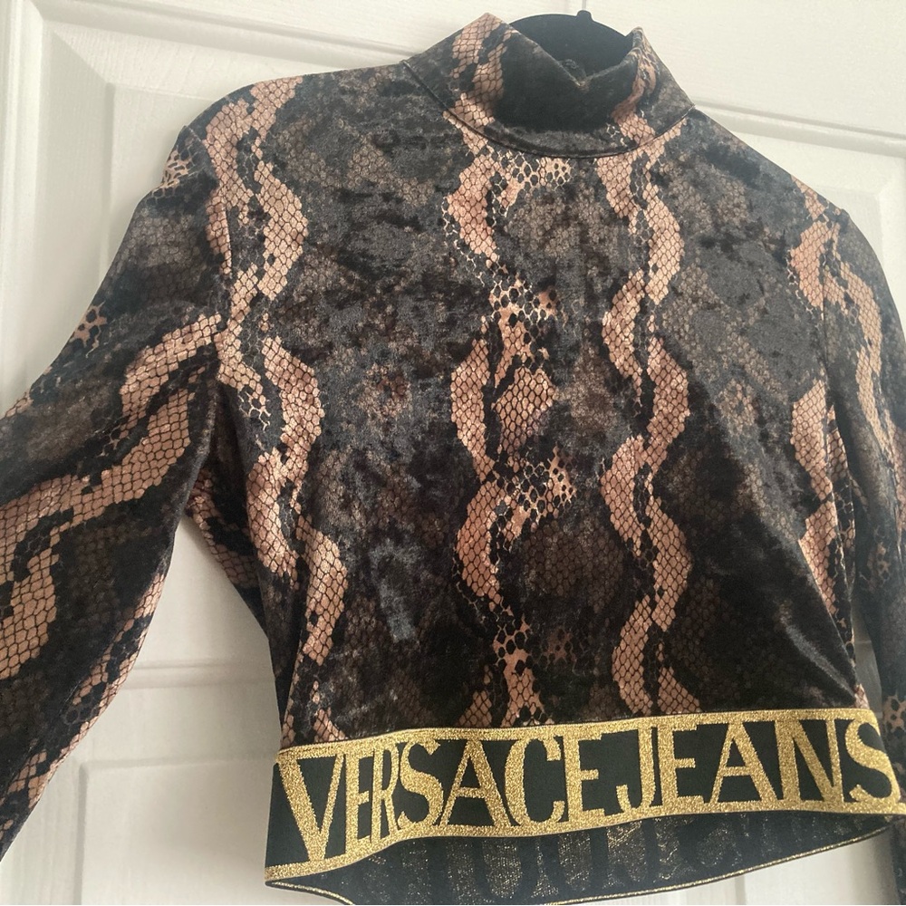 Versace Jeans Collection Women's Snake Print  crop top - Black and Brown